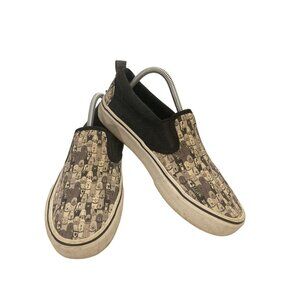 BOBS Women's Size 7 Black Grey Dog Print Canvas Casual Sneakers Slip-On Shoes